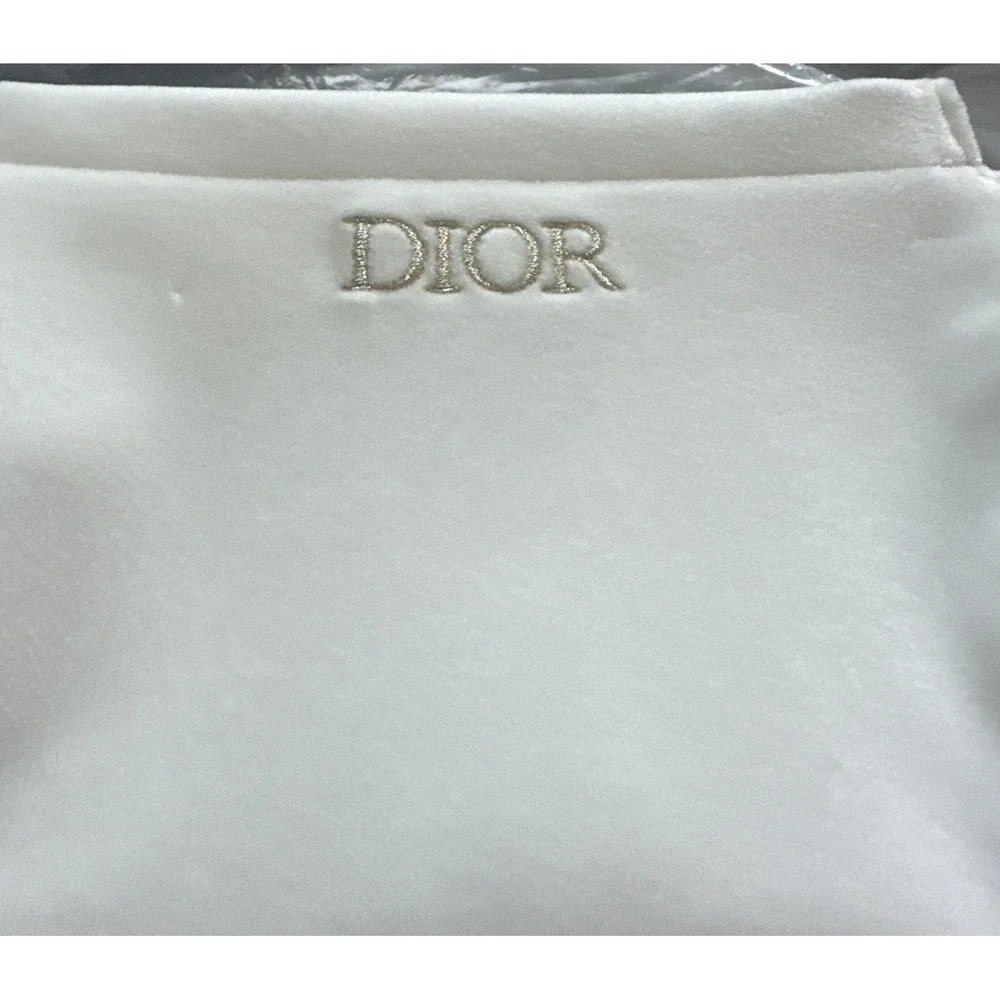 Dior Beauty Parfums Lot Of 2 Pouches Limited White Gold & Drawstring Embroidered